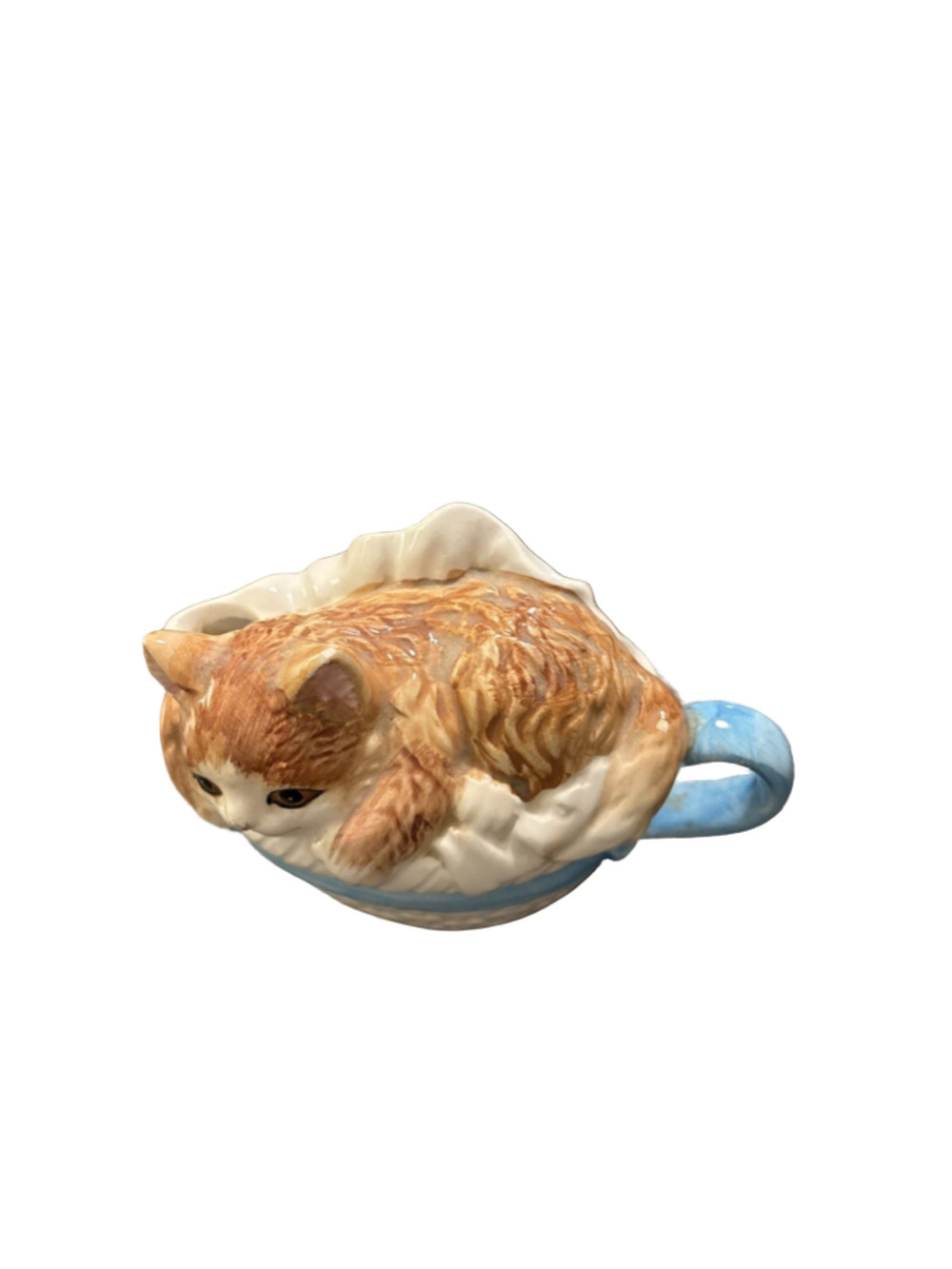 Vintage Ceramic Orange Tabby Cat Sitting In A Teacup Brand Mann